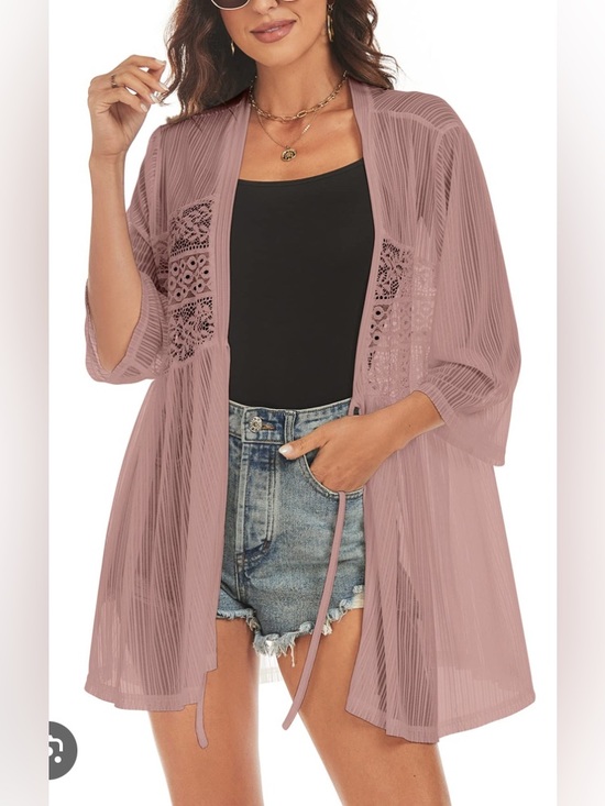 Zaful Sweaters - Zaful Dusty Rose Sheer Knit Tie-Front Cardigan